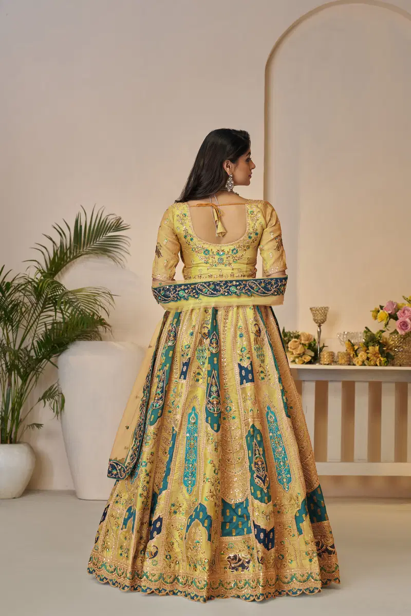 Kf 492 Yellow Banarasi Silk Indian Bridal Lehenga Wholesale Price In Surat